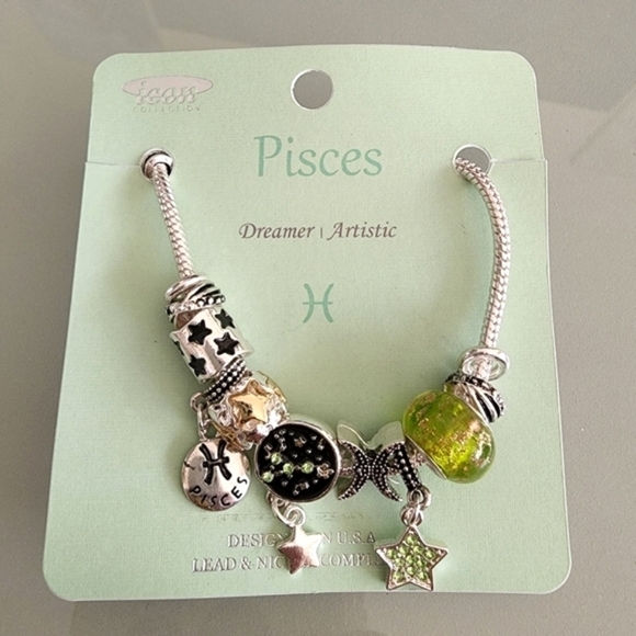 NEW Pisces Zodiac Sign Snake Chain Charm Beads Bracelet - Picture 3 of 7